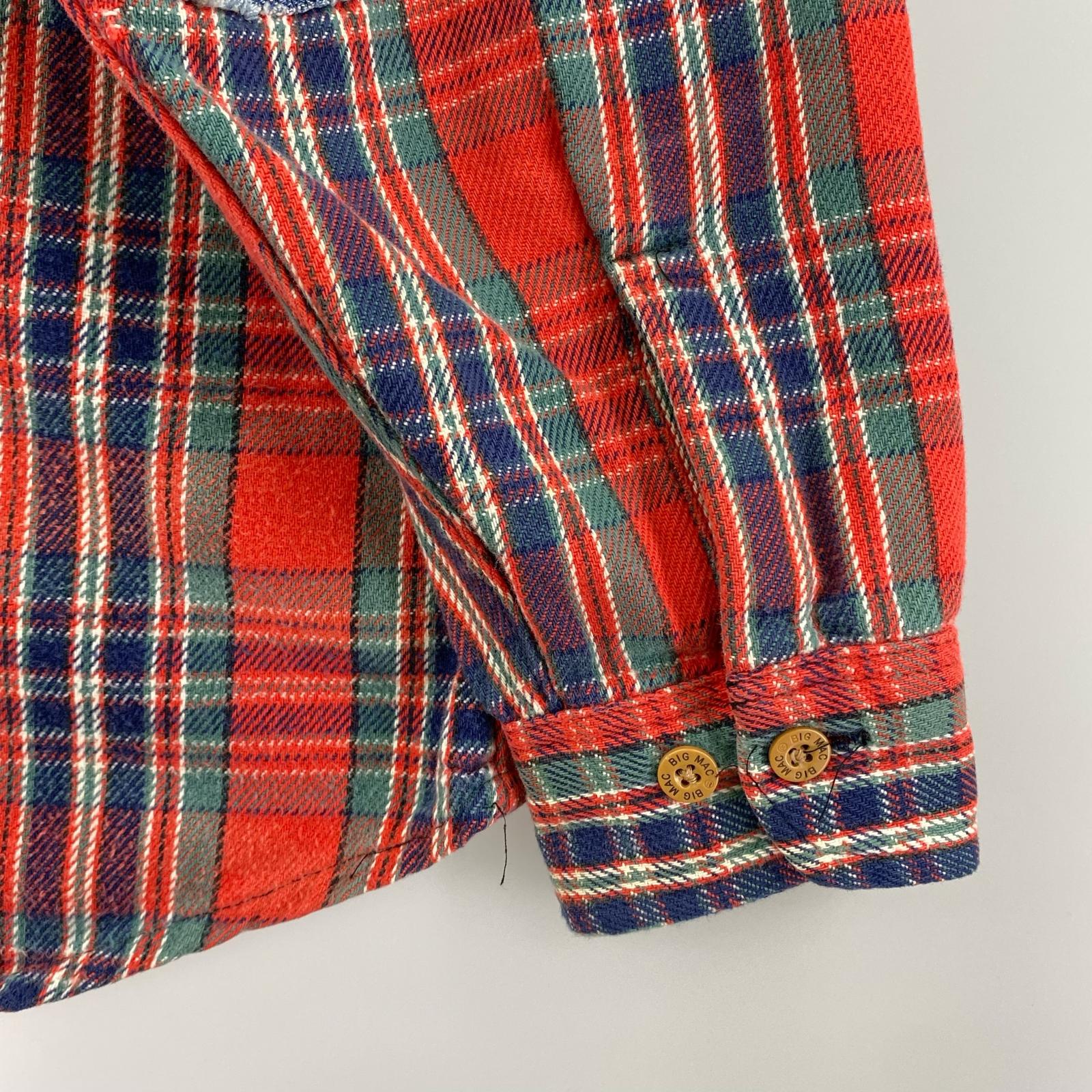長袖シャツ 90s BIG MAC エルボーパッチ チェックネルシャツ レッド レッド