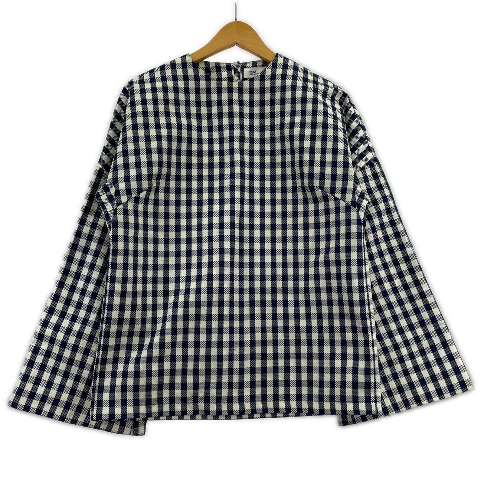 長袖Ｔシャツ ギンガムチェック柄　ホワイト/ネイビー トップス　36 36