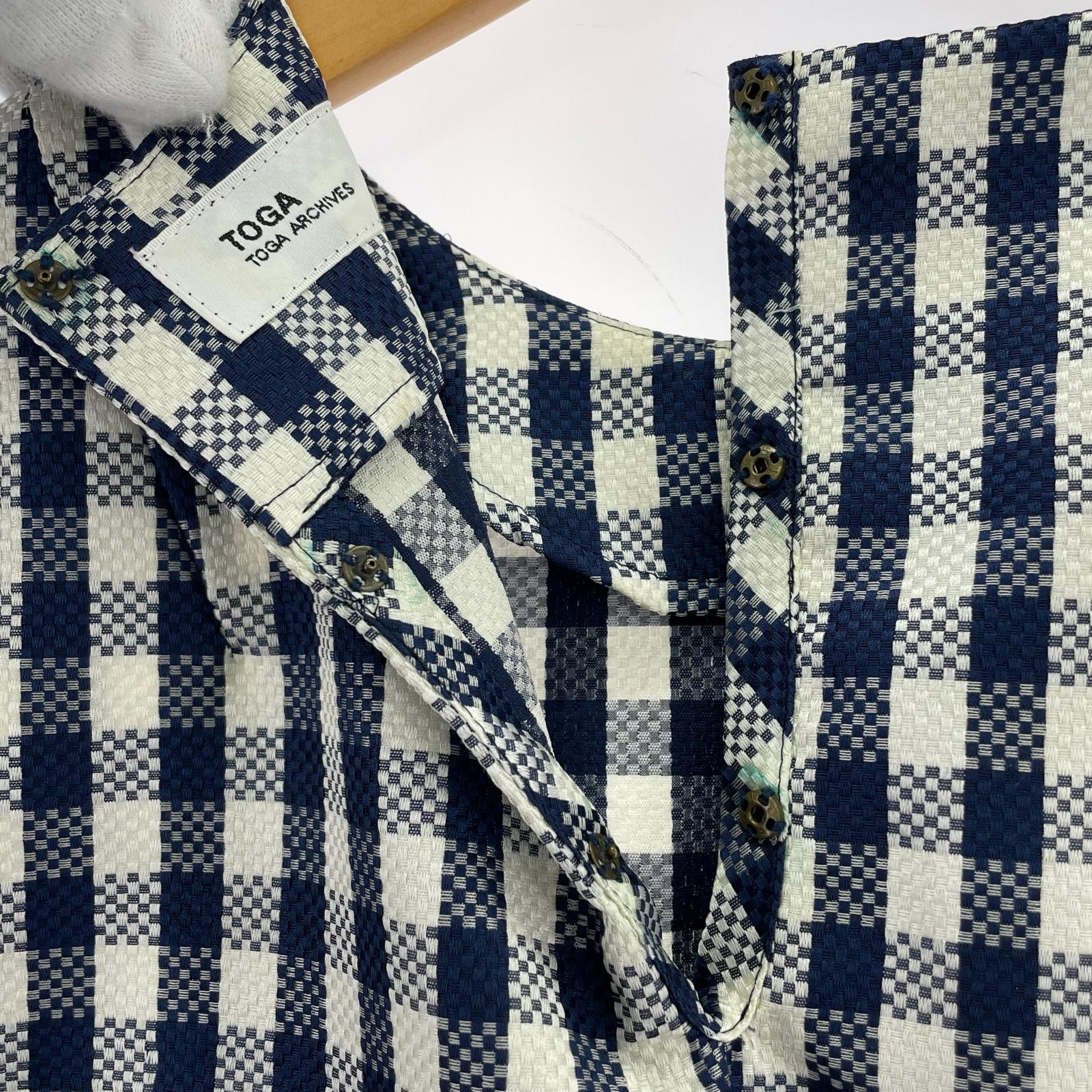 長袖Ｔシャツ ギンガムチェック柄　ホワイト/ネイビー トップス　36 36