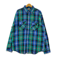 長袖シャツ 90s FIVE BROTHER チェックネルシャツ XL 青×緑
