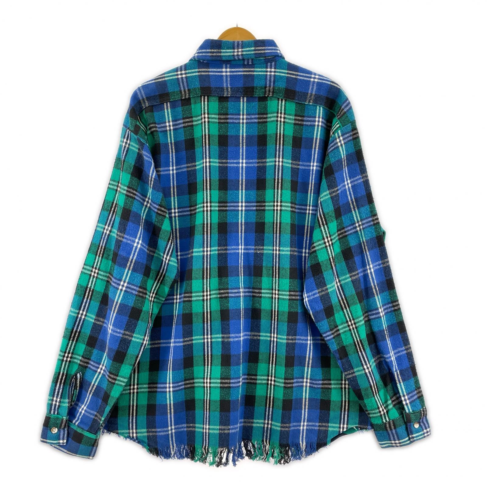 長袖シャツ 90s FIVE BROTHER チェックネルシャツ XL 青×緑