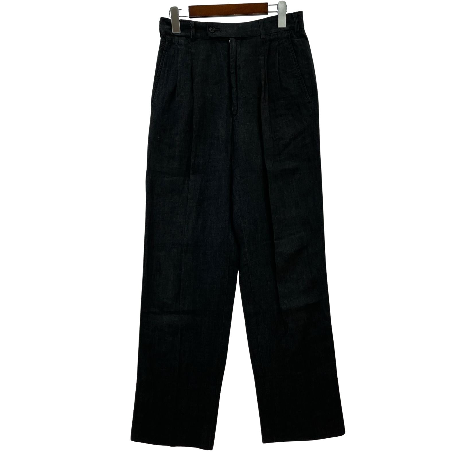パンツ COMME des GARCONS HOMME 80s デカオム 2タック リネンスラックス S S ブラック