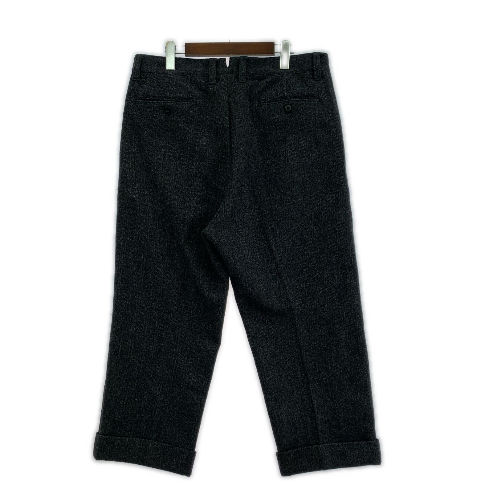 パンツ ウールカシミヤヘリンボーンスラックス-L L ブラック