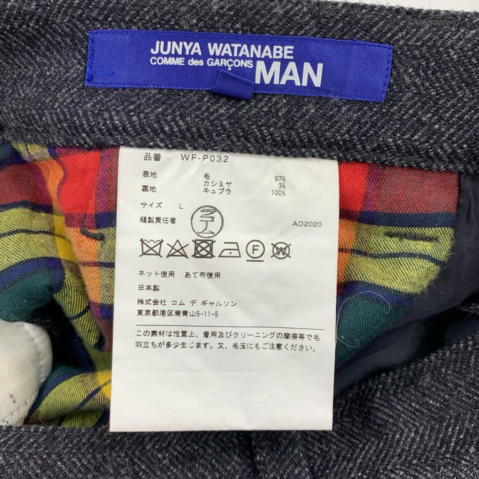 パンツ ウールカシミヤヘリンボーンスラックス-L L ブラック