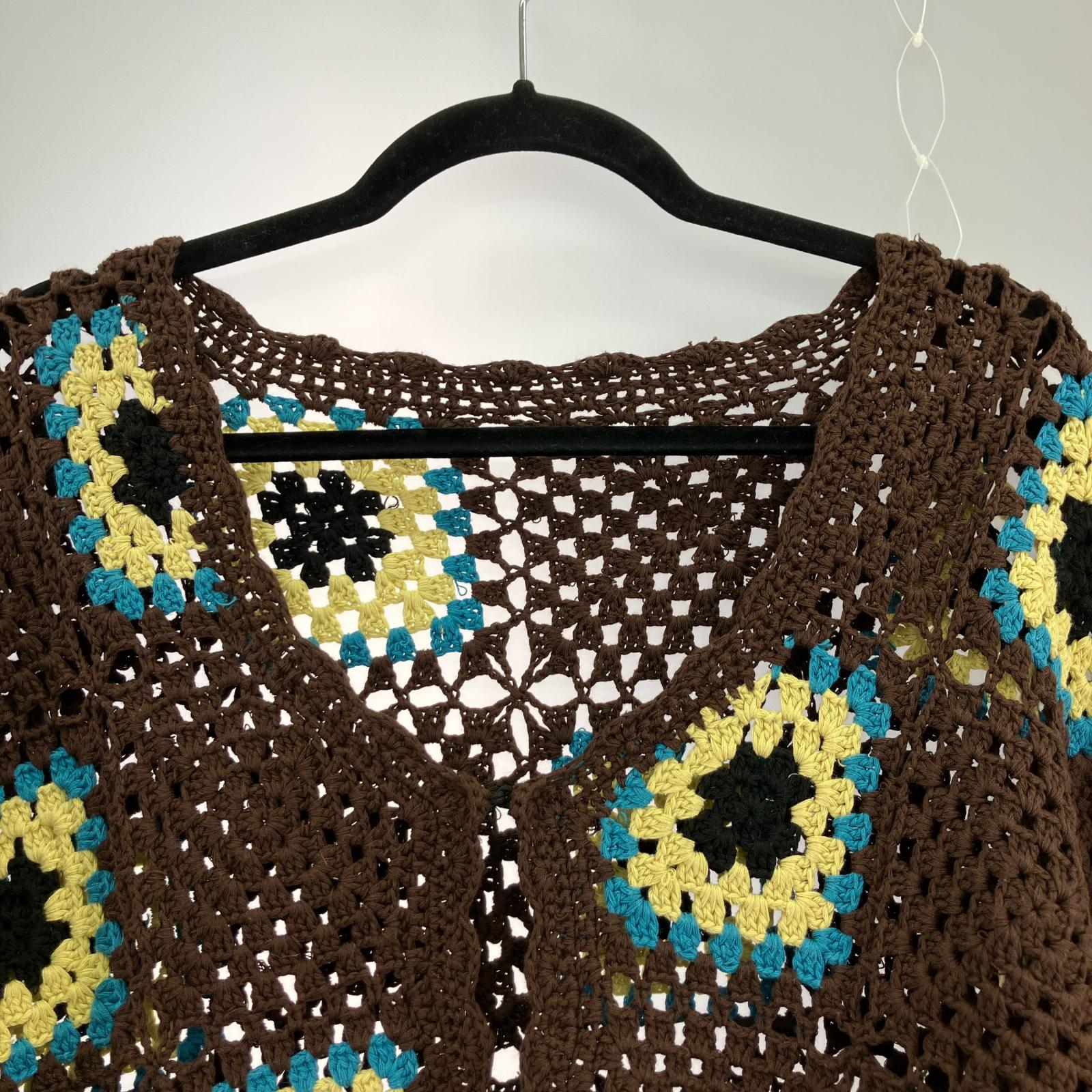 カーディガン 21AW CROCHET CARDIGAN 総柄 BRW
