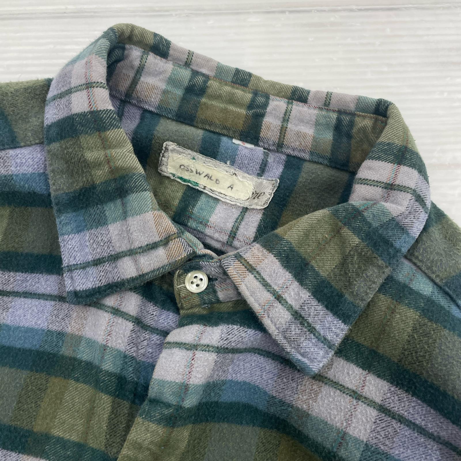 長袖シャツ 40s~50s/フレンチグランパシャツ/チェック/マチ付き グリーン