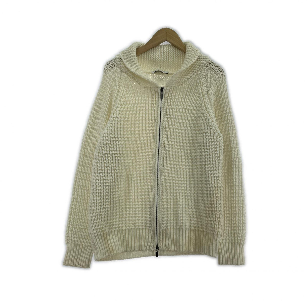 ニット FILIPPO DE LAURENTIIS ショールカラー ジップニット ホワイト ホワイト
