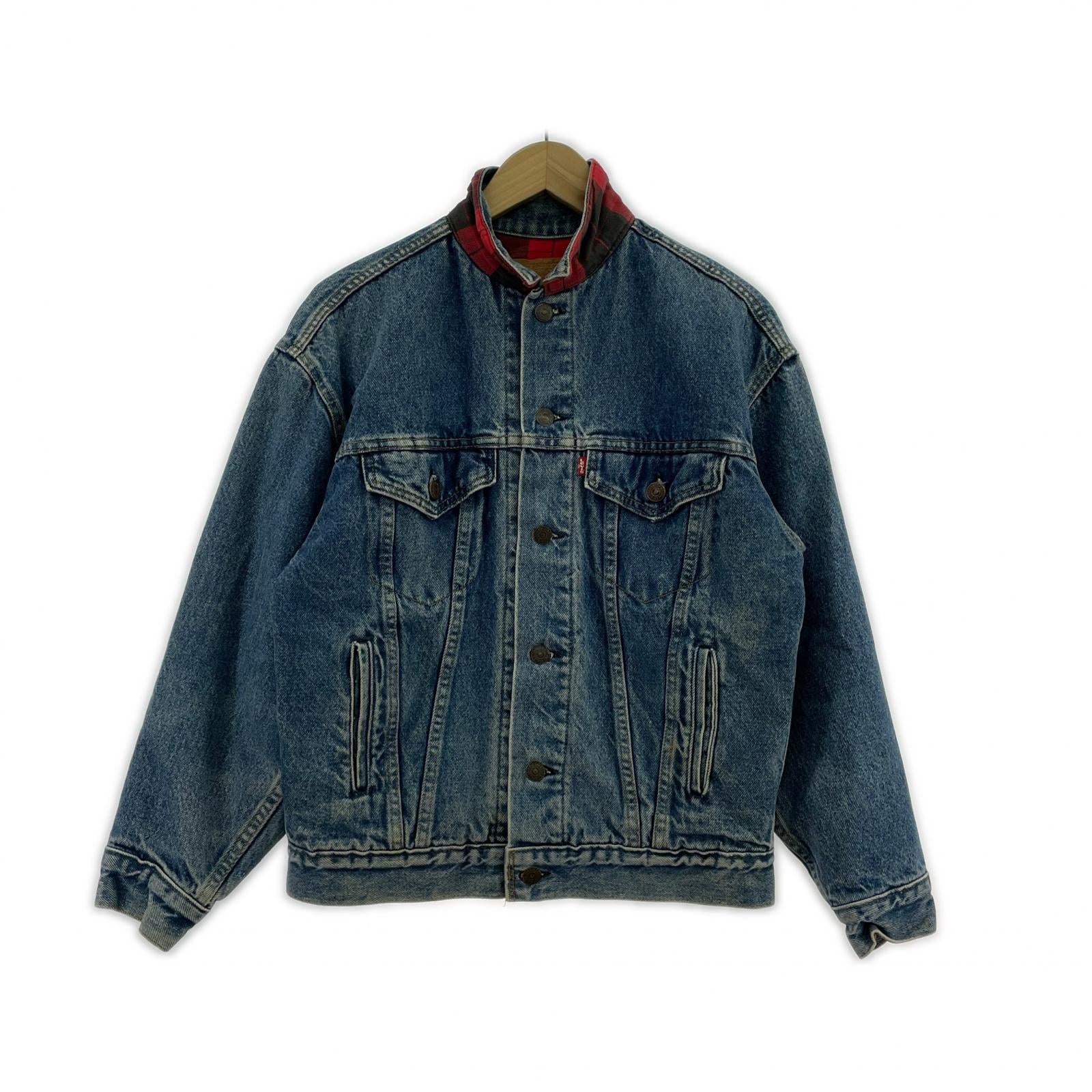 デニムジャケット 80s 裏地チェックネル デニムジャケット L L ブルー