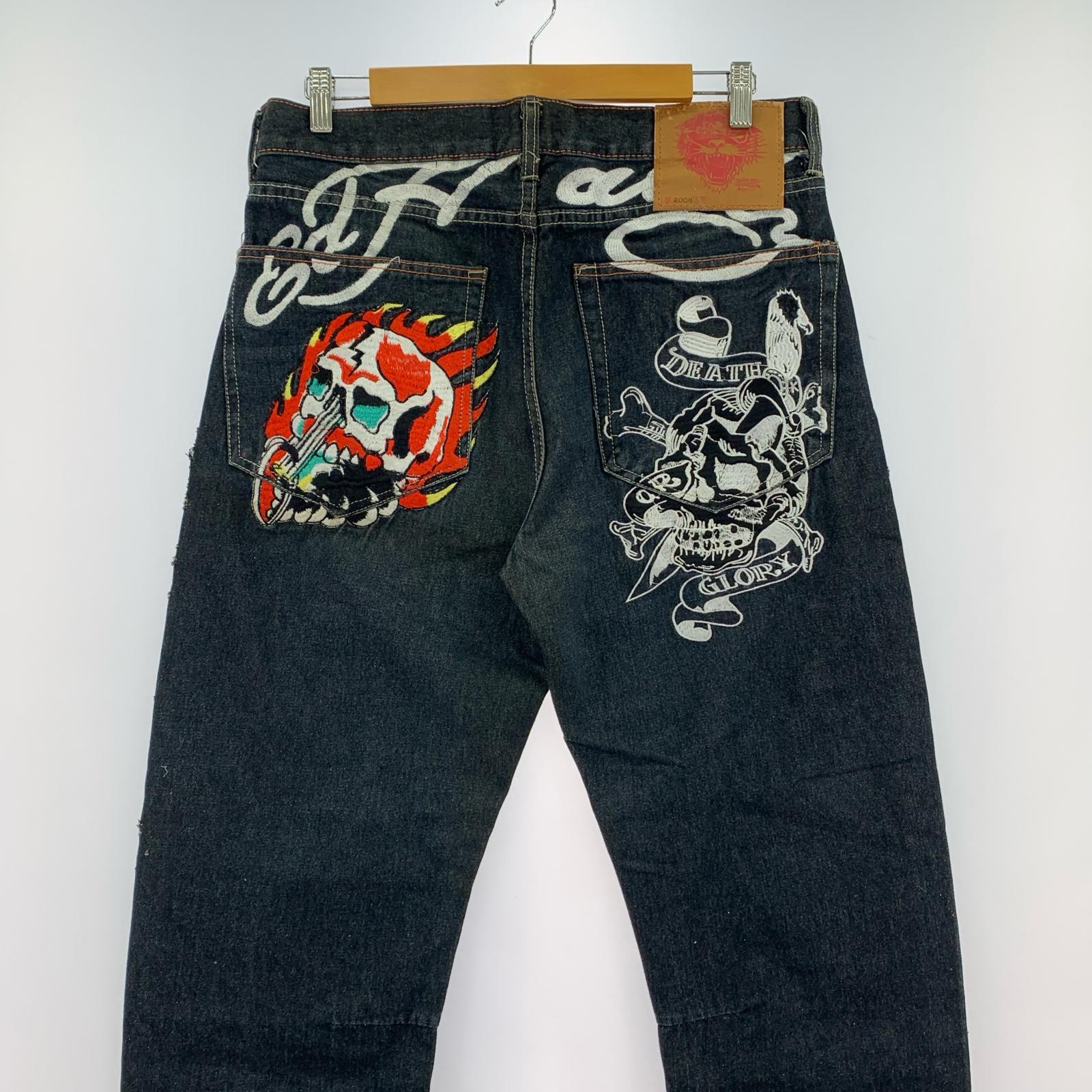 デニムパンツ エドハーディ 刺繍デニムデザインパンツ LOT2008 36 ネイビー