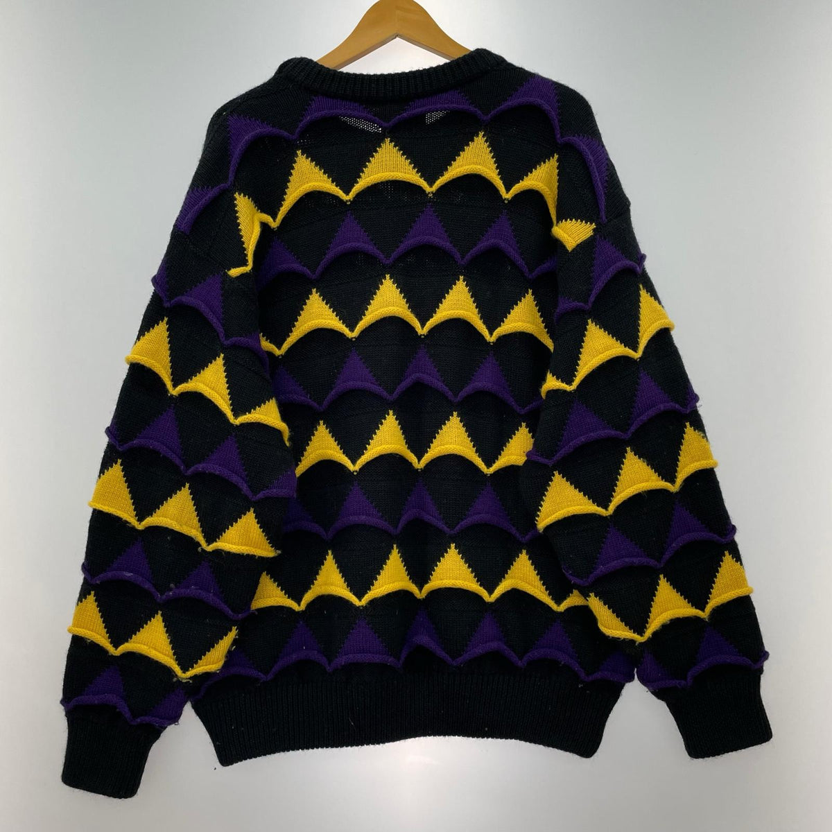 ニット 90s 3Dニット (L) 紫黄黒 L