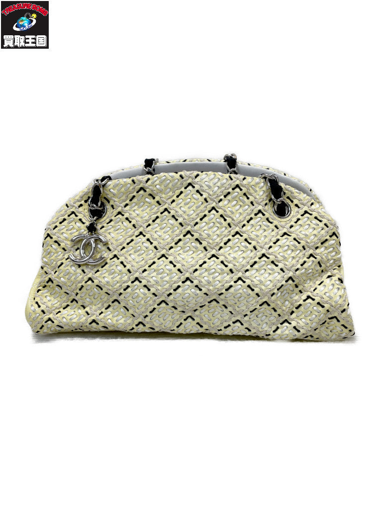 CHANEL マドモアゼル パテントレザー×ステッチ チェーンショルダーバッグ イエロー