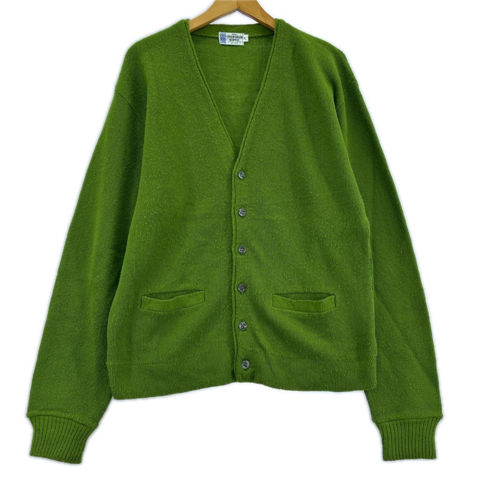 カーディガン 60s-70s VIRGIN ORLON アクリルカーディガン 緑 (L) L