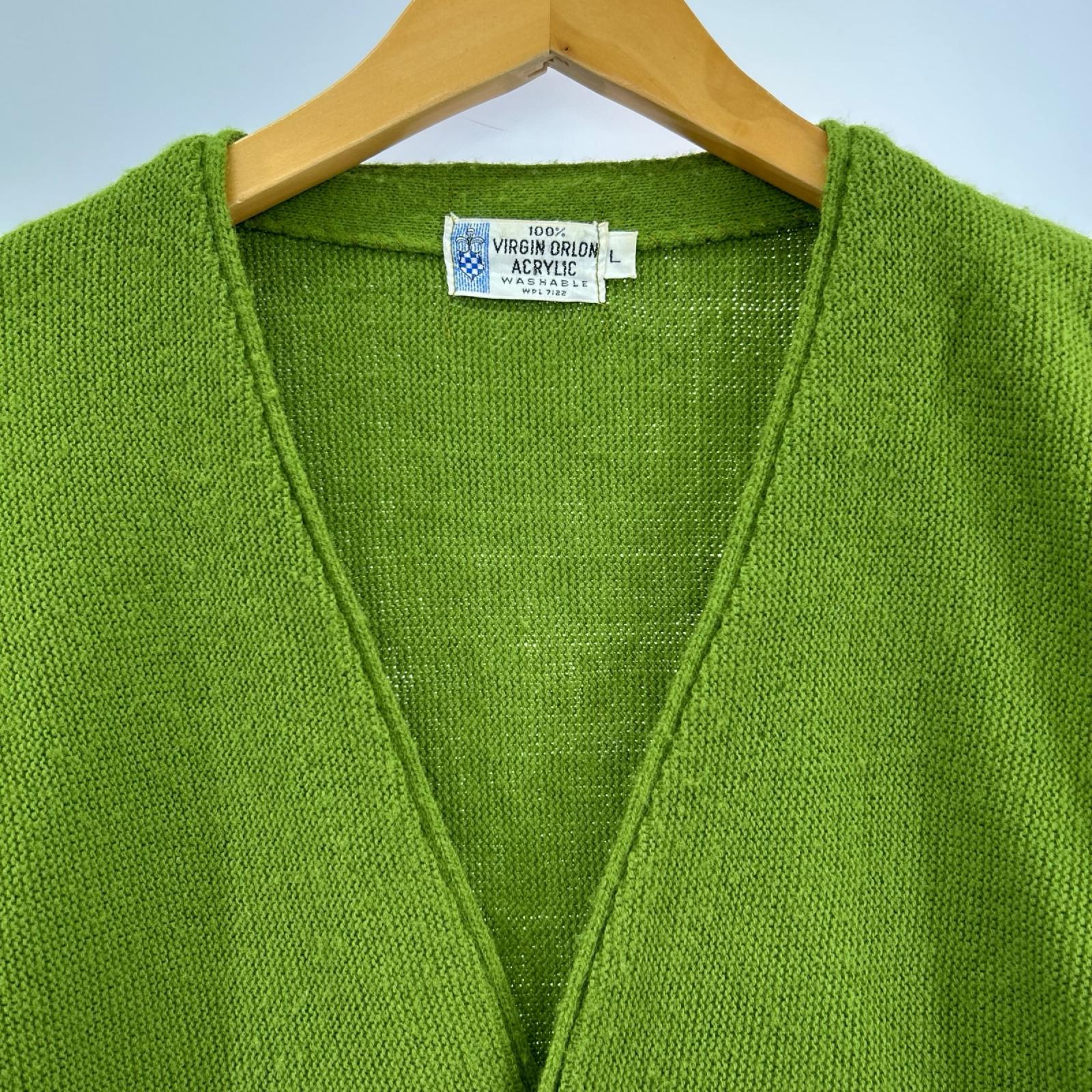 カーディガン 60s-70s VIRGIN ORLON アクリルカーディガン 緑 (L) L