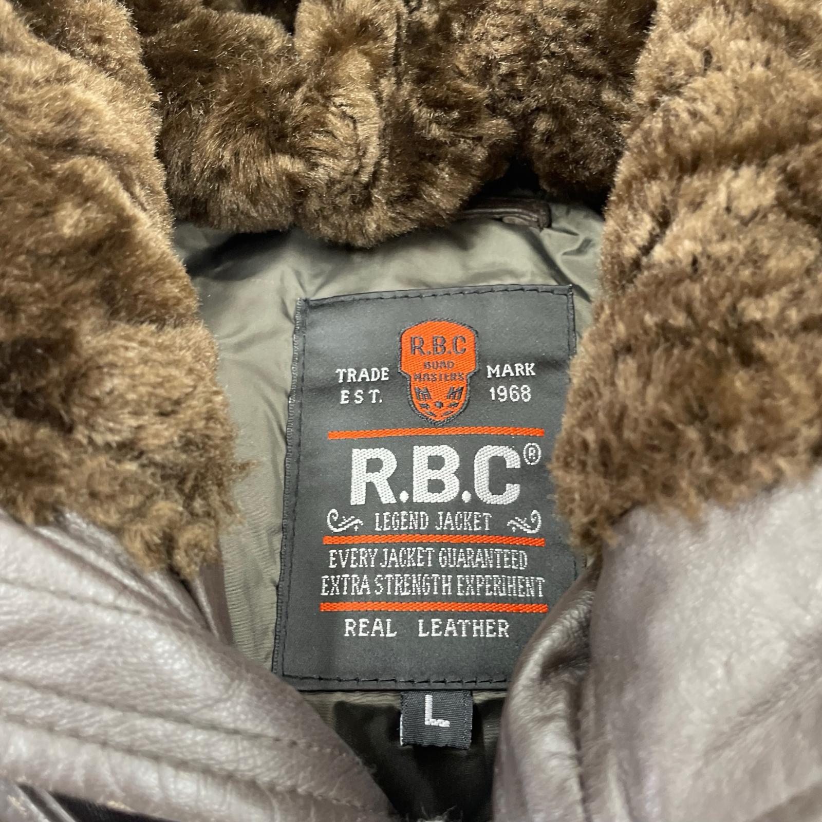 ダウンジャケット R.B.C N-3B レザーダウンジャケット L L ブラウン