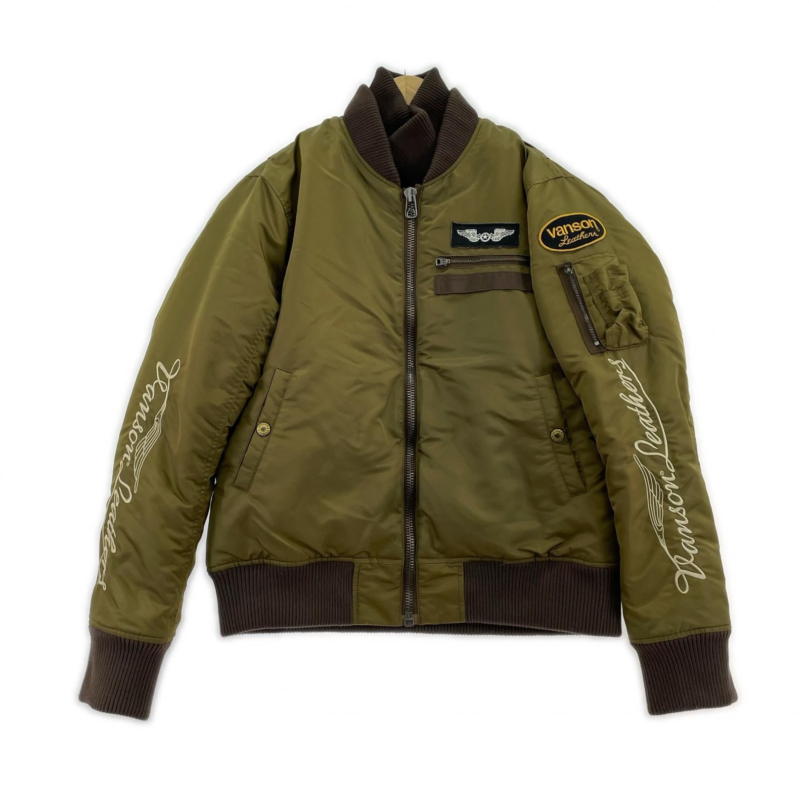 ジャケット VANSON フライトジャケット カーキ (L) L ブラウン