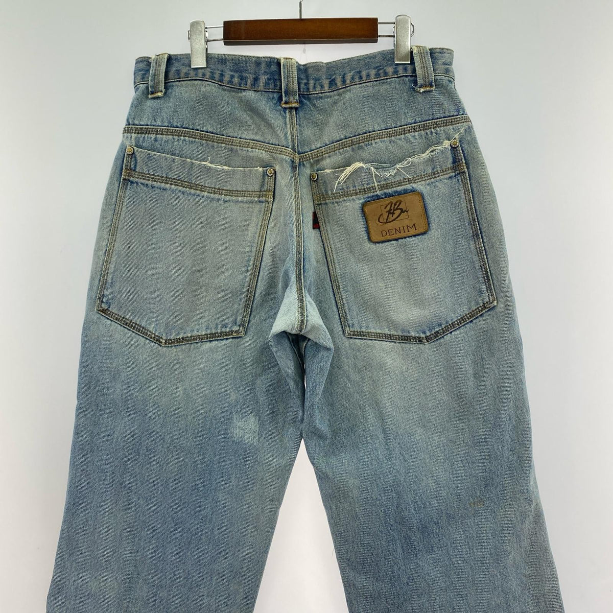 デニムパンツ 90s fubu ダメージ加工バギーデニム 32 ブルー