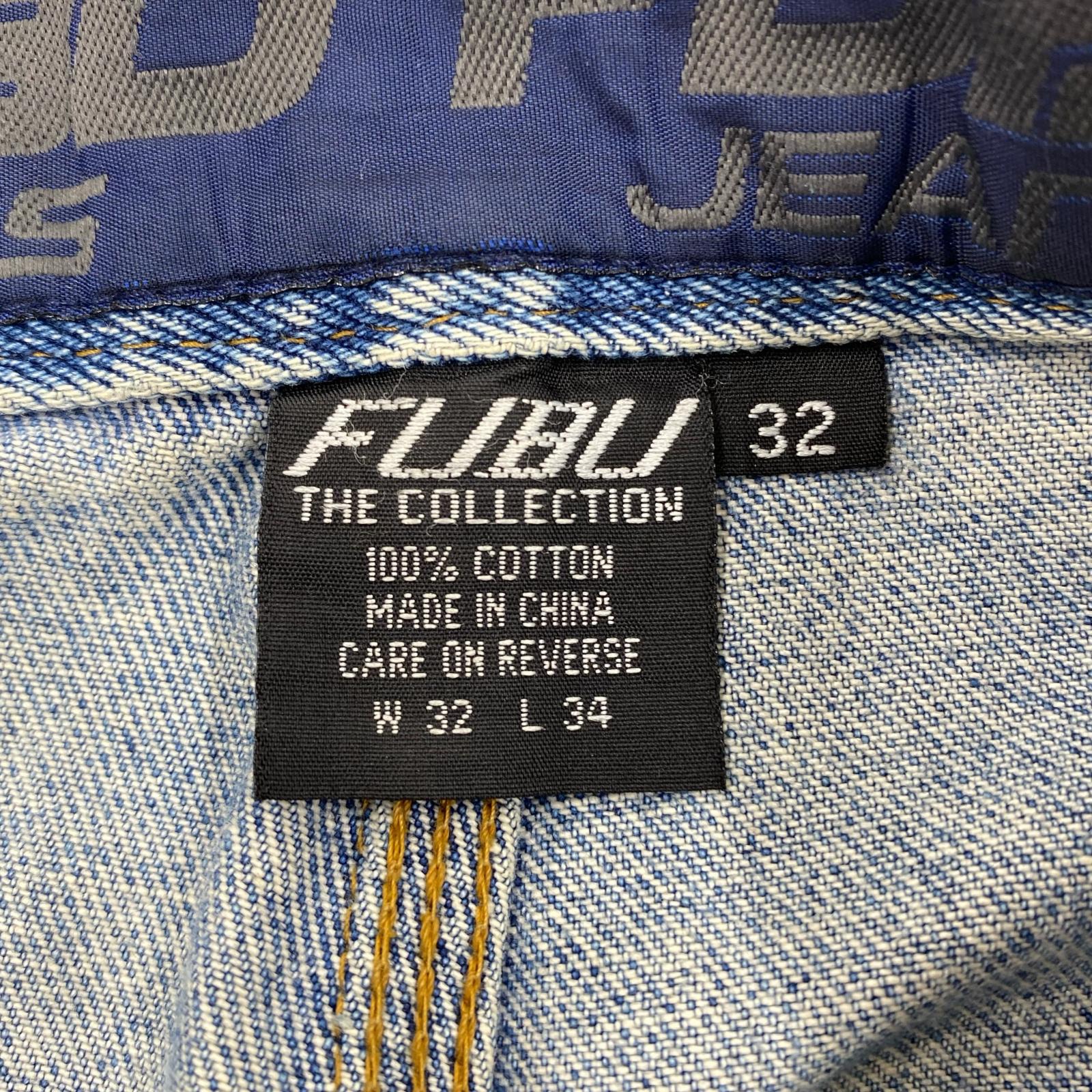 デニムパンツ 90s fubu ダメージ加工バギーデニム 32 ブルー
