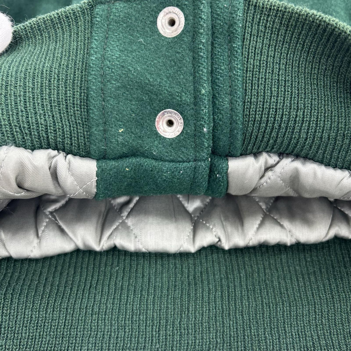 ジャケット 90s頃 GOLDEN BEAR 袖レザースタジャン(M) グリーン×クリーム M