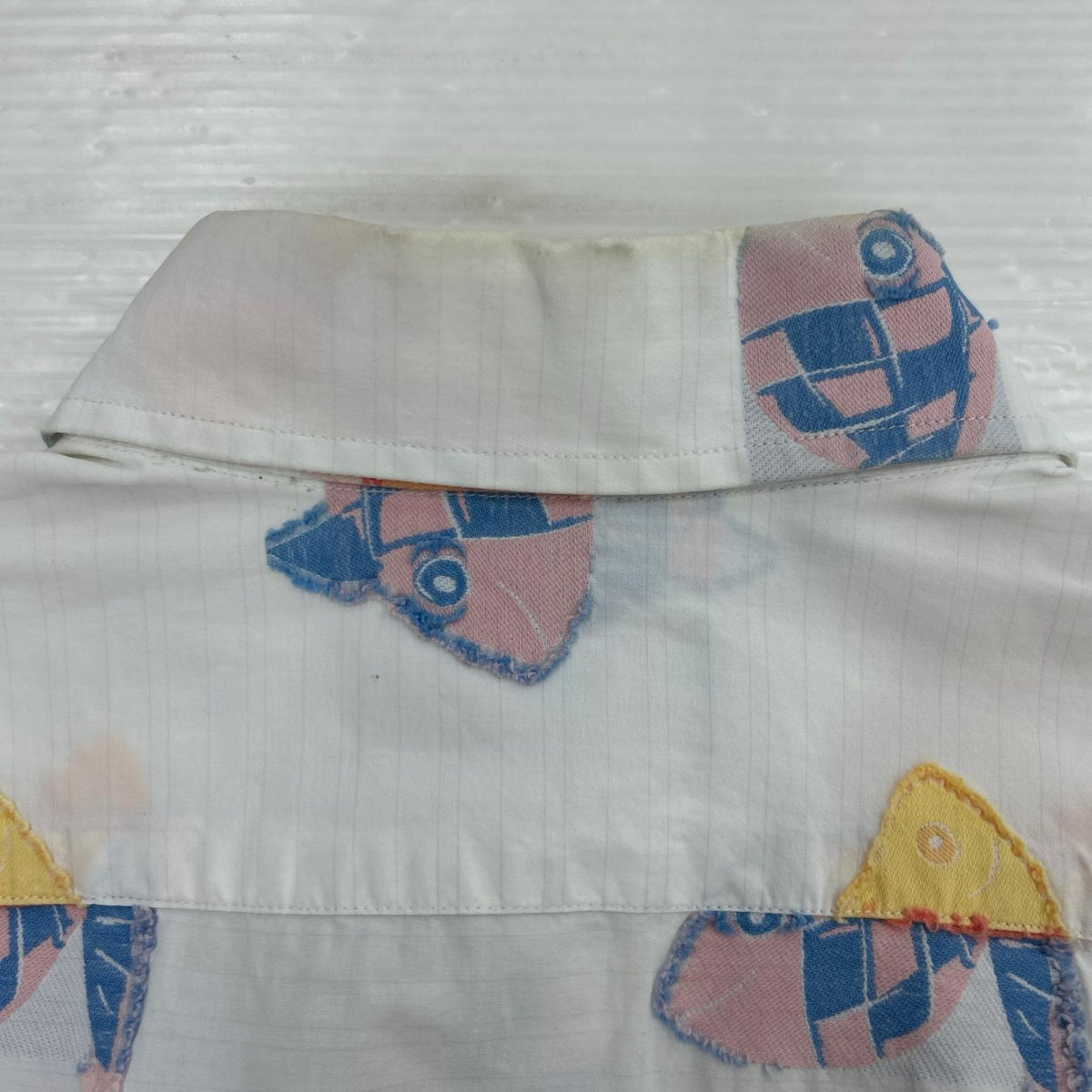 長袖シャツ 魚柄ｼｬﾂ S ホワイト