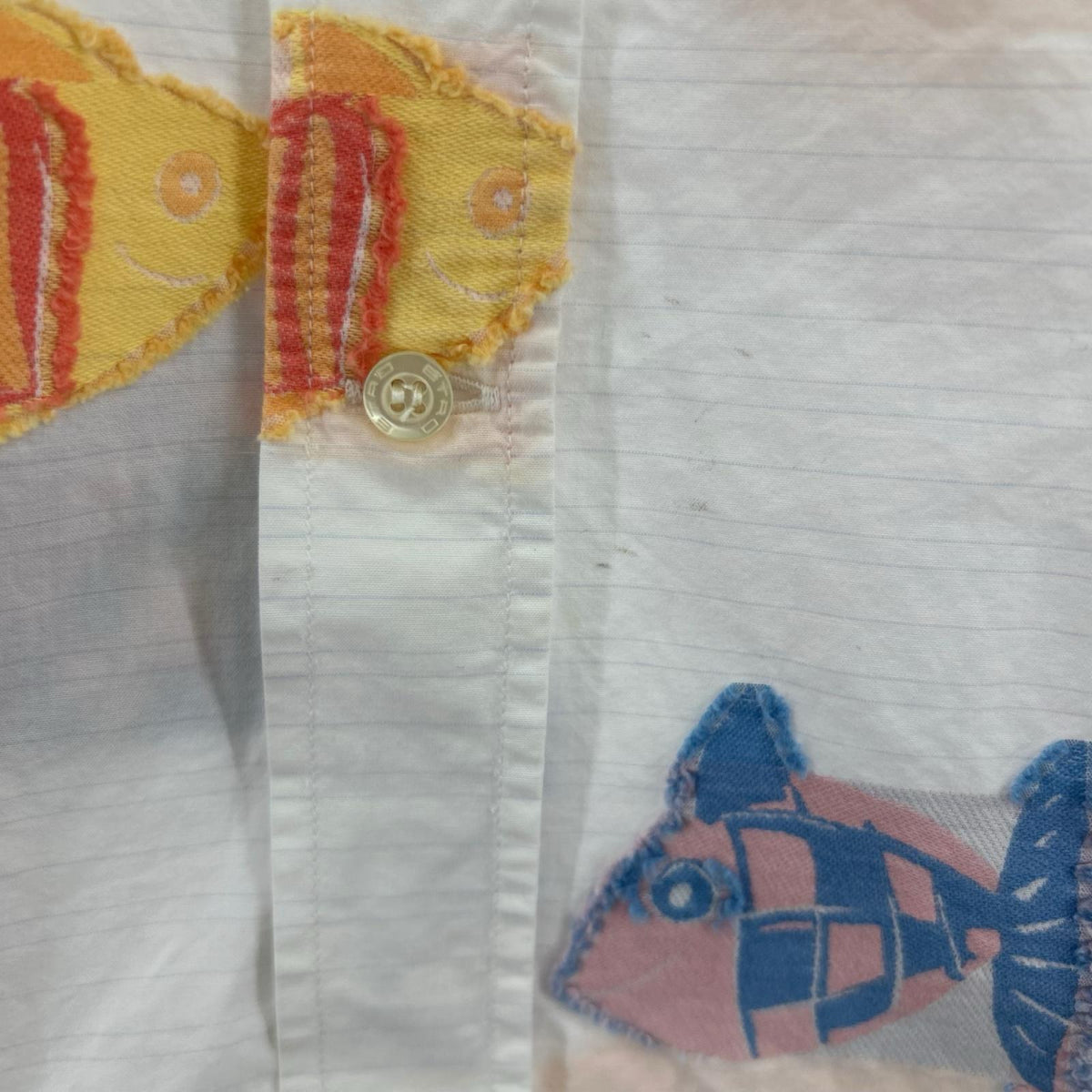 長袖シャツ 魚柄ｼｬﾂ S ホワイト