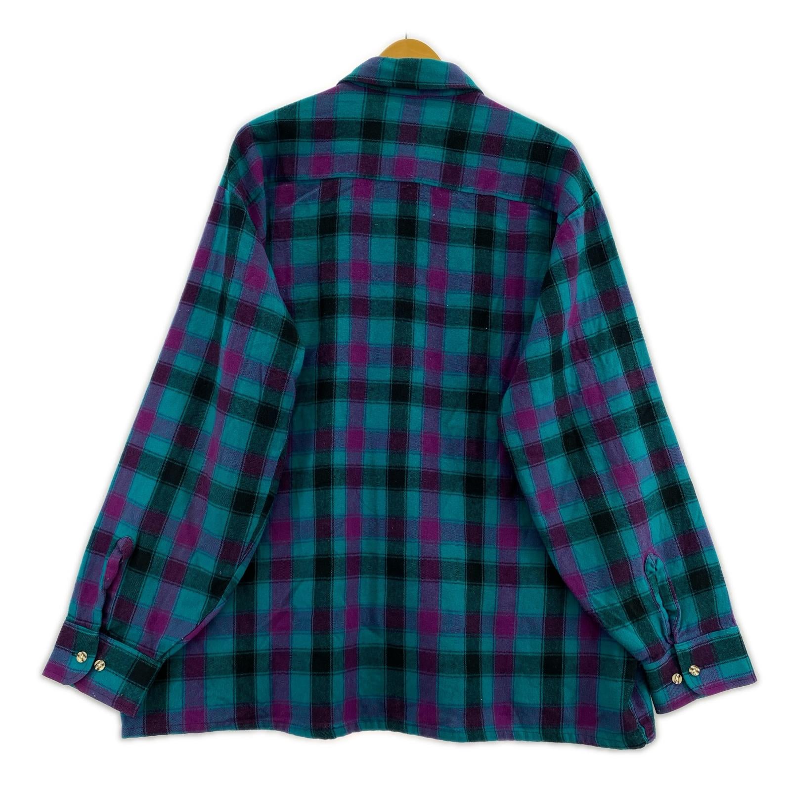 長袖シャツ VAN HEUSEN ウールチェックシャツ XL グリーン グリーン