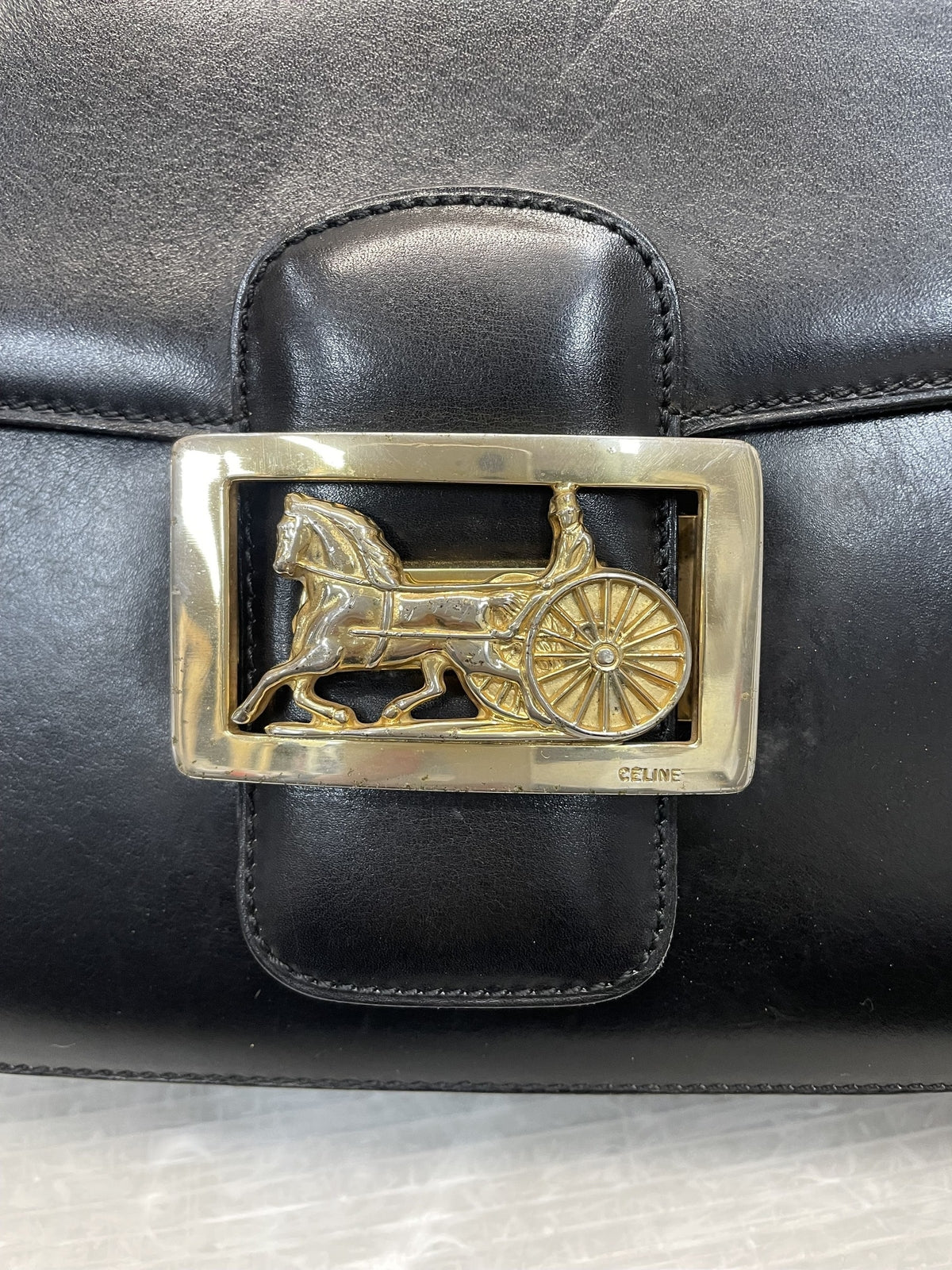 CELINE DIFFUSION 馬車金具 ショルダーバッグ ブラック