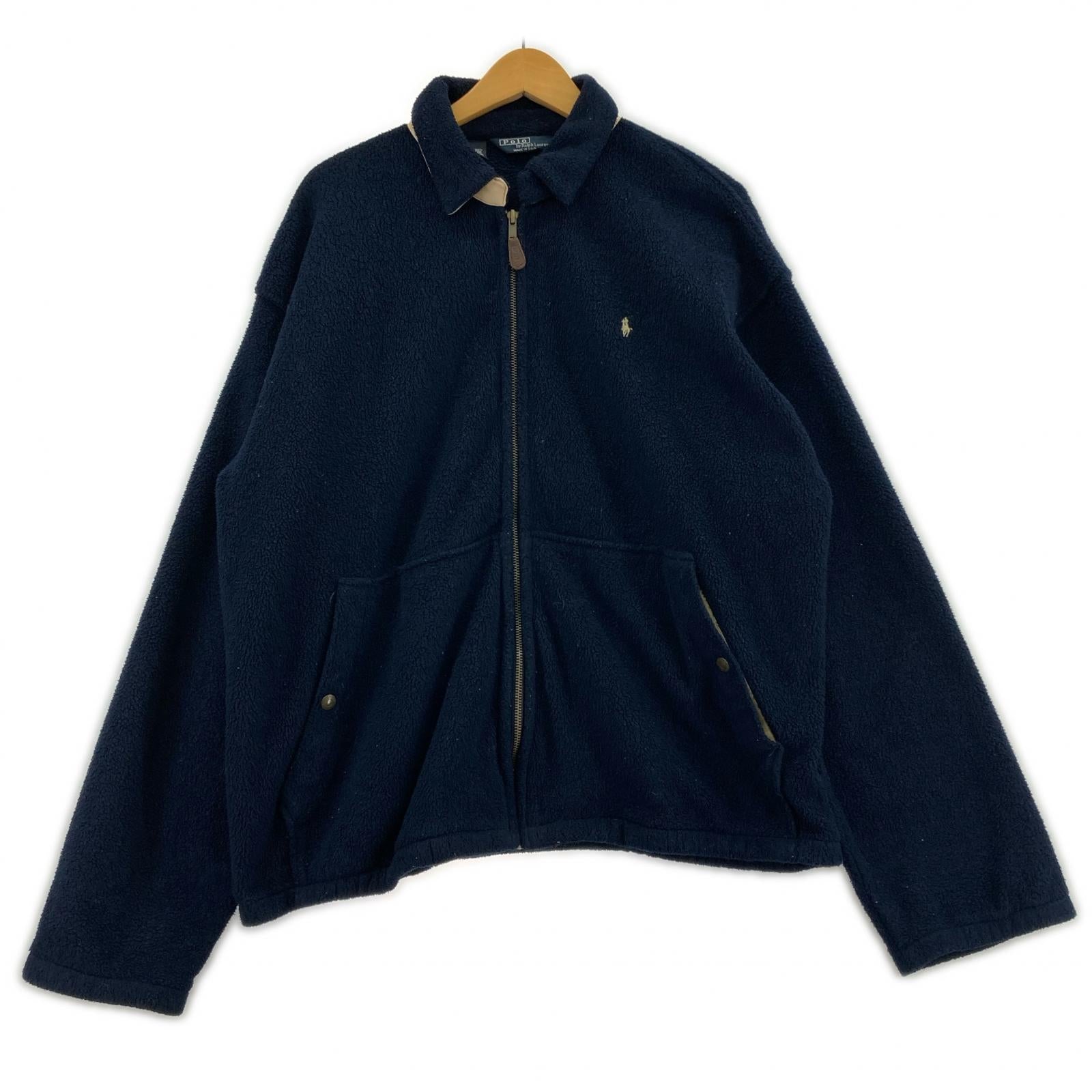 ジャケット 90s USA製 フリースジップジャケット 紺 M ネイビー