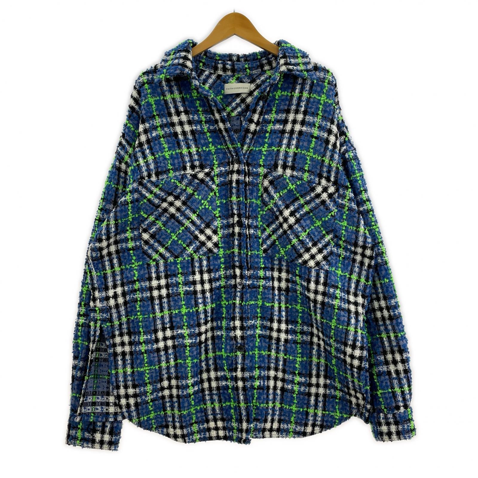長袖シャツ .FAITH CONNEXION ファンシーヤーンツイードシャツ 青 EMW21244 (L) L ブルー