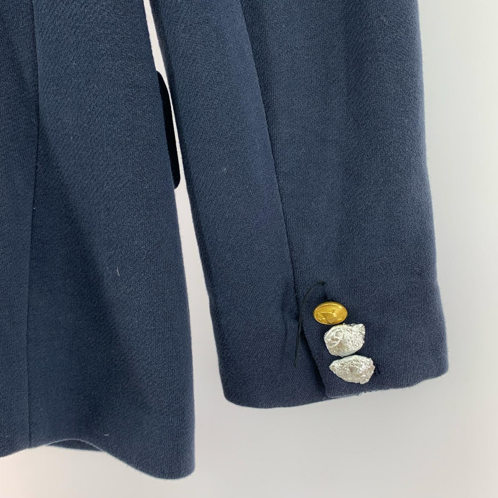 ジャケット エンブレム刺繍 スウェット地 ブレザー 紺 (6) ネイビー