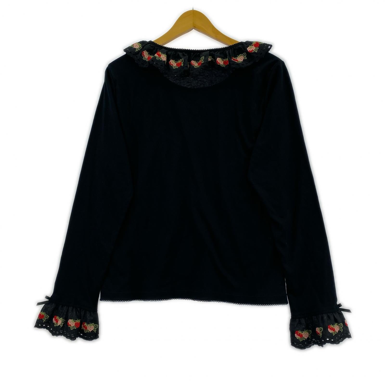 長袖Ｔシャツ イチゴ刺繍 L ブラック