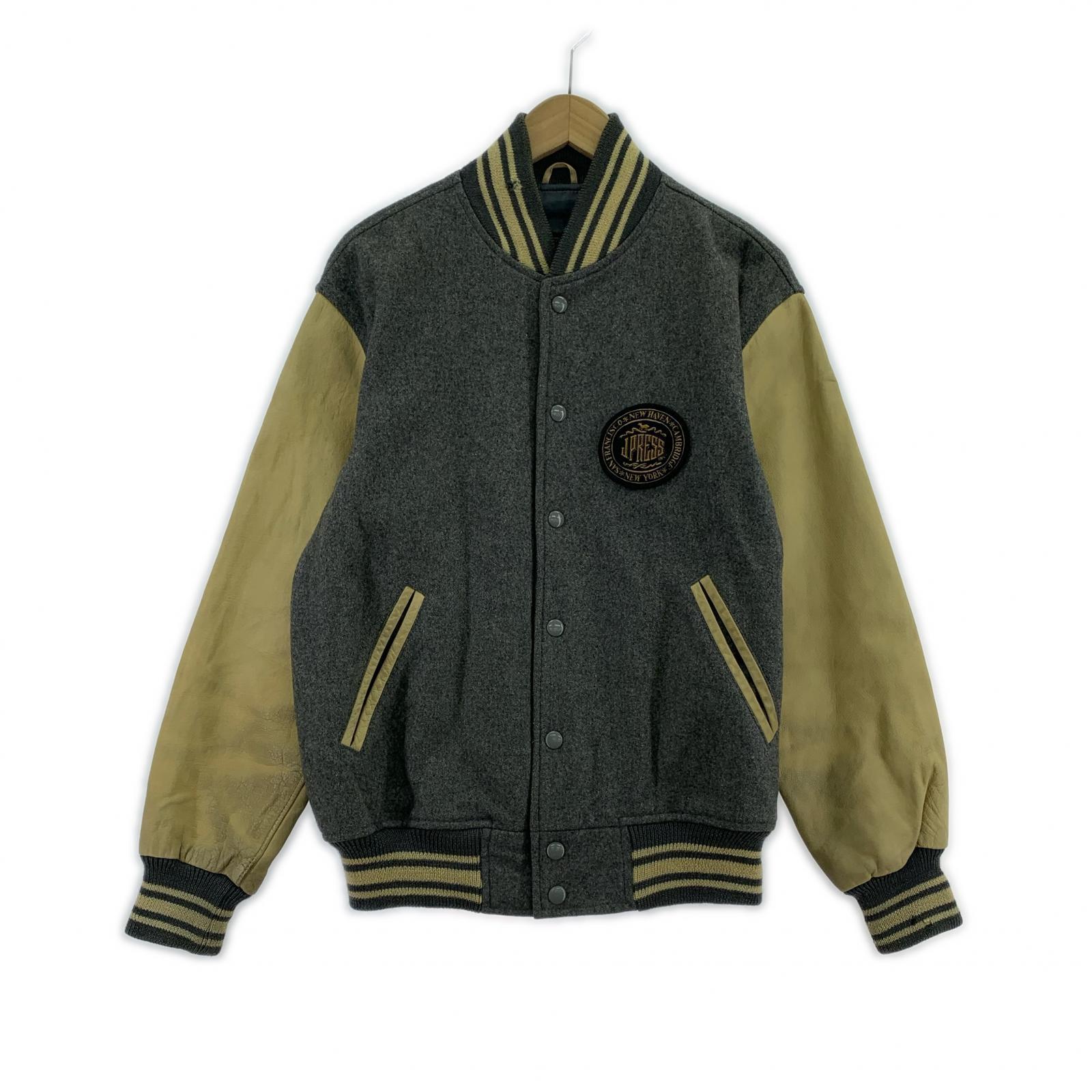 ジャケット 袖レザー スタジャン L グレー
