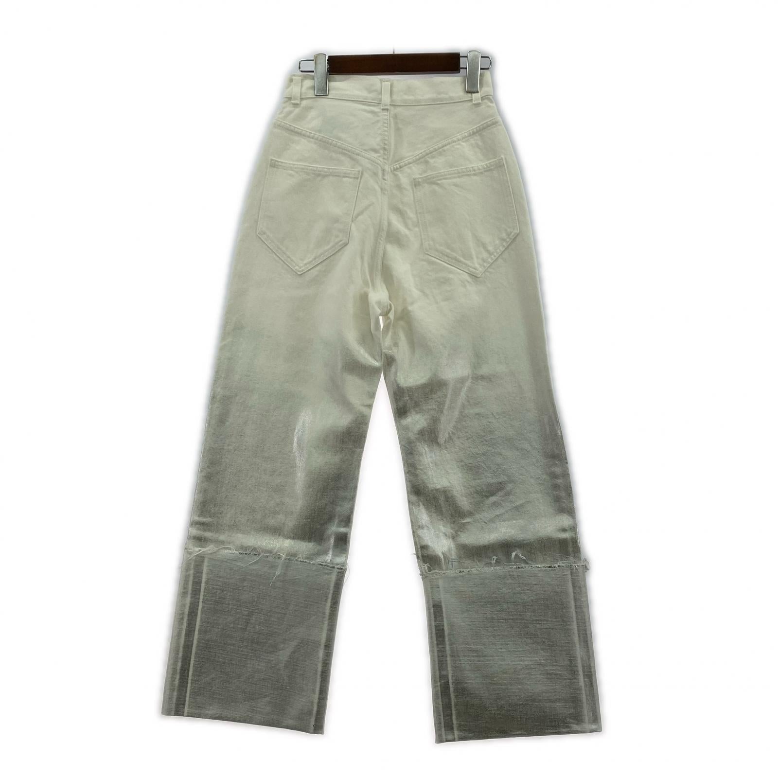 パンツ MECRE ロールアップコーティングデニムパンツ 白/シルバー(S) S ホワイト