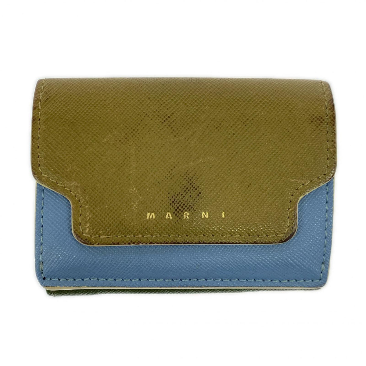 コンパクトウォレット サフィアーノ 三つ折り レザー 財布 茶/青/緑 マルチカラー