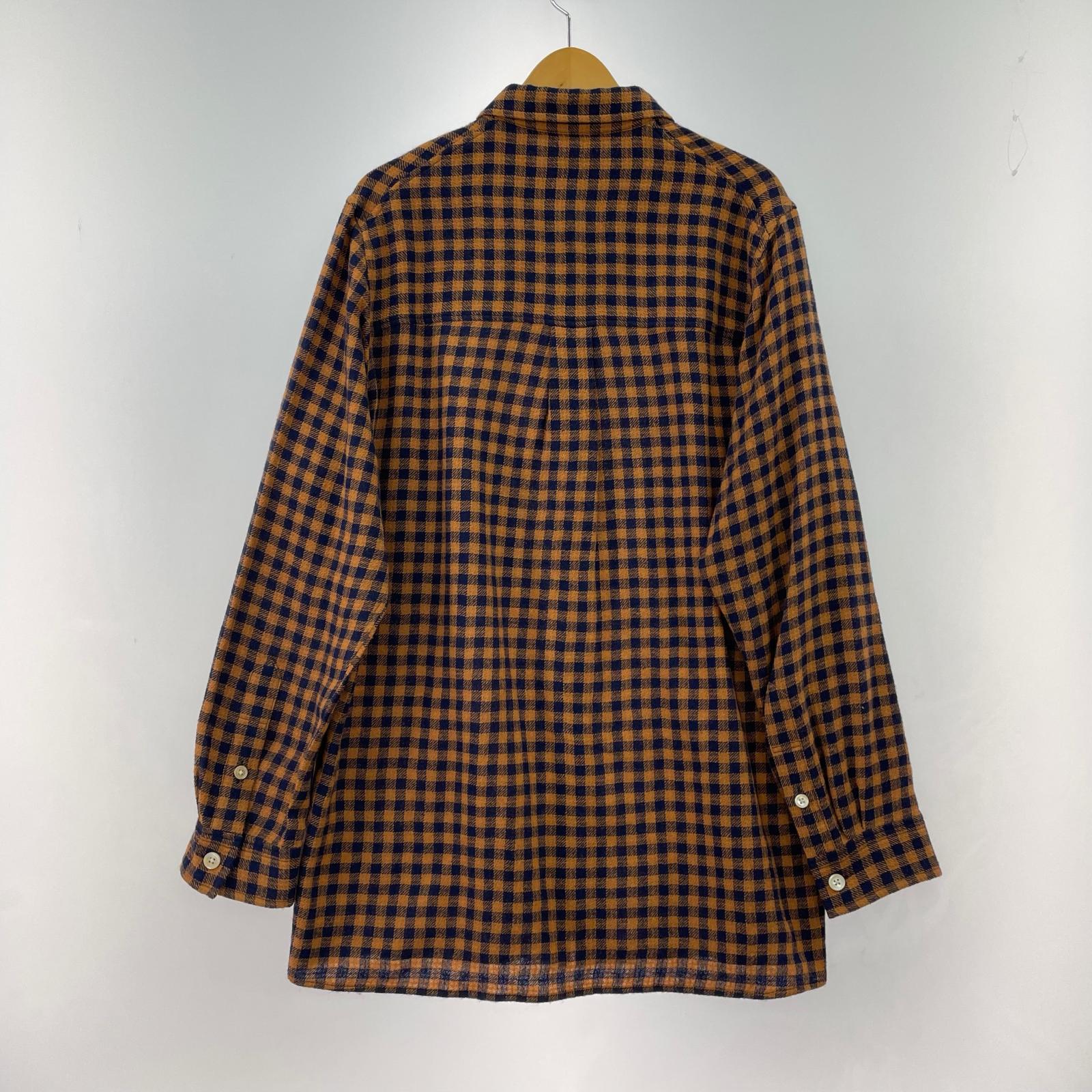 長袖シャツ グンガムチェックロングシャツ　オレンジ　紺 1