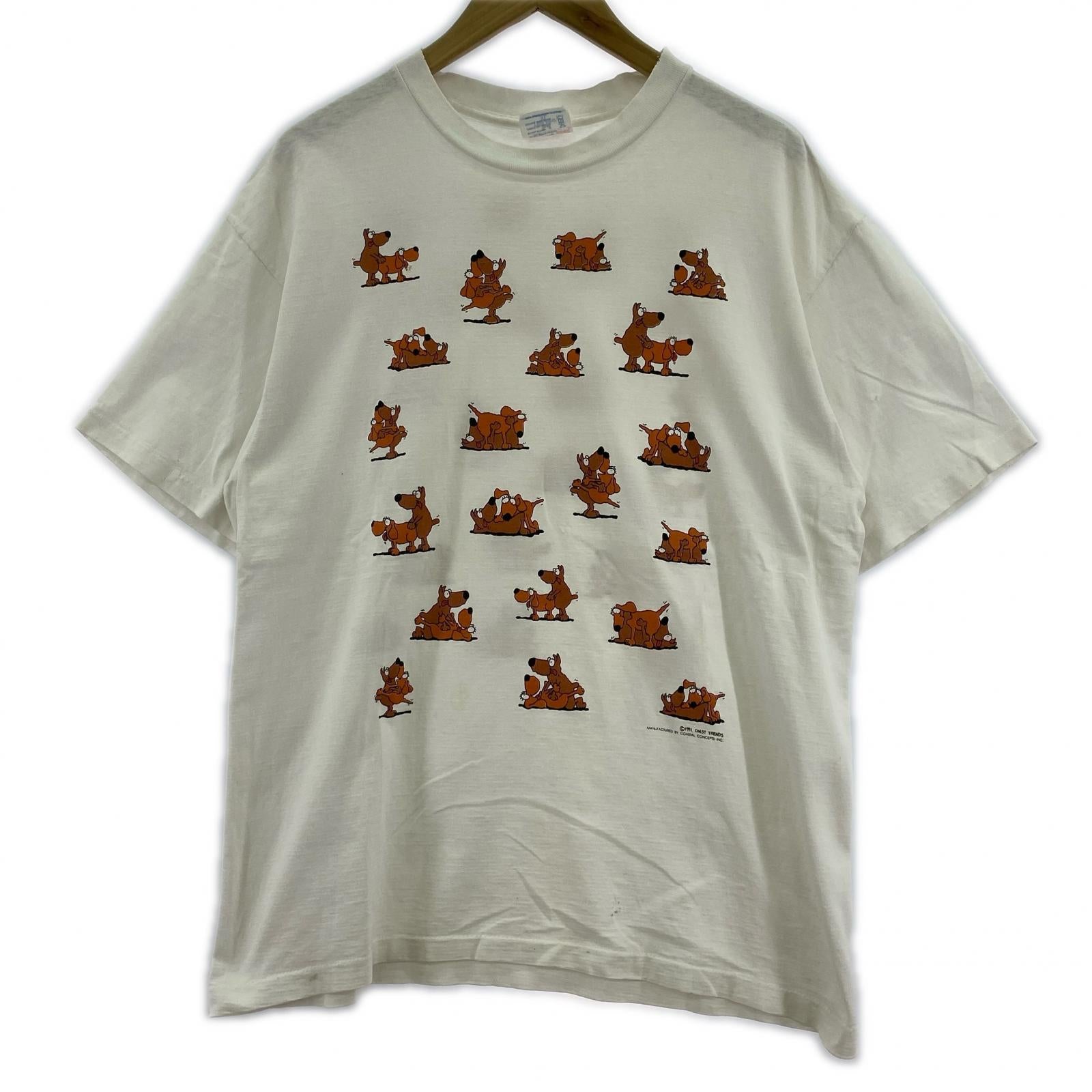 半袖Ｔシャツ 90s SOF TEE DOG 犬 48手 プリントTee XL ホワイト ホワイト