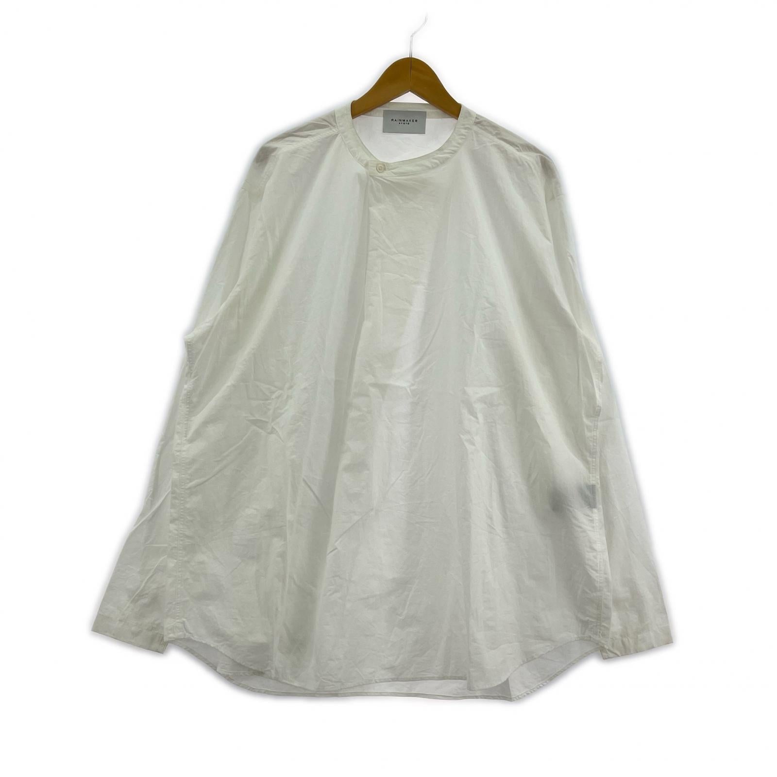 長袖シャツ RAINMAKER TOKYO PLEATED SHIRT ノーカラーシャツ ホワイト