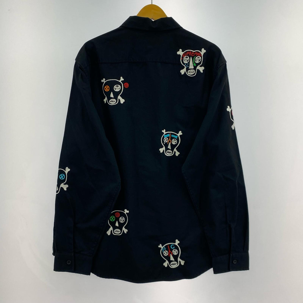長袖シャツ Skulls Embroidered Work Shirt 黒 L L ブラック