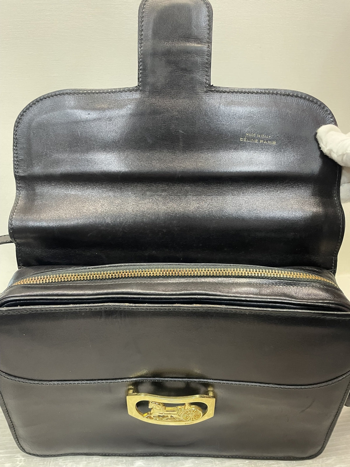 CELINE 馬車×ホースビット金具 ボックスショルダーバッグ ブラック
