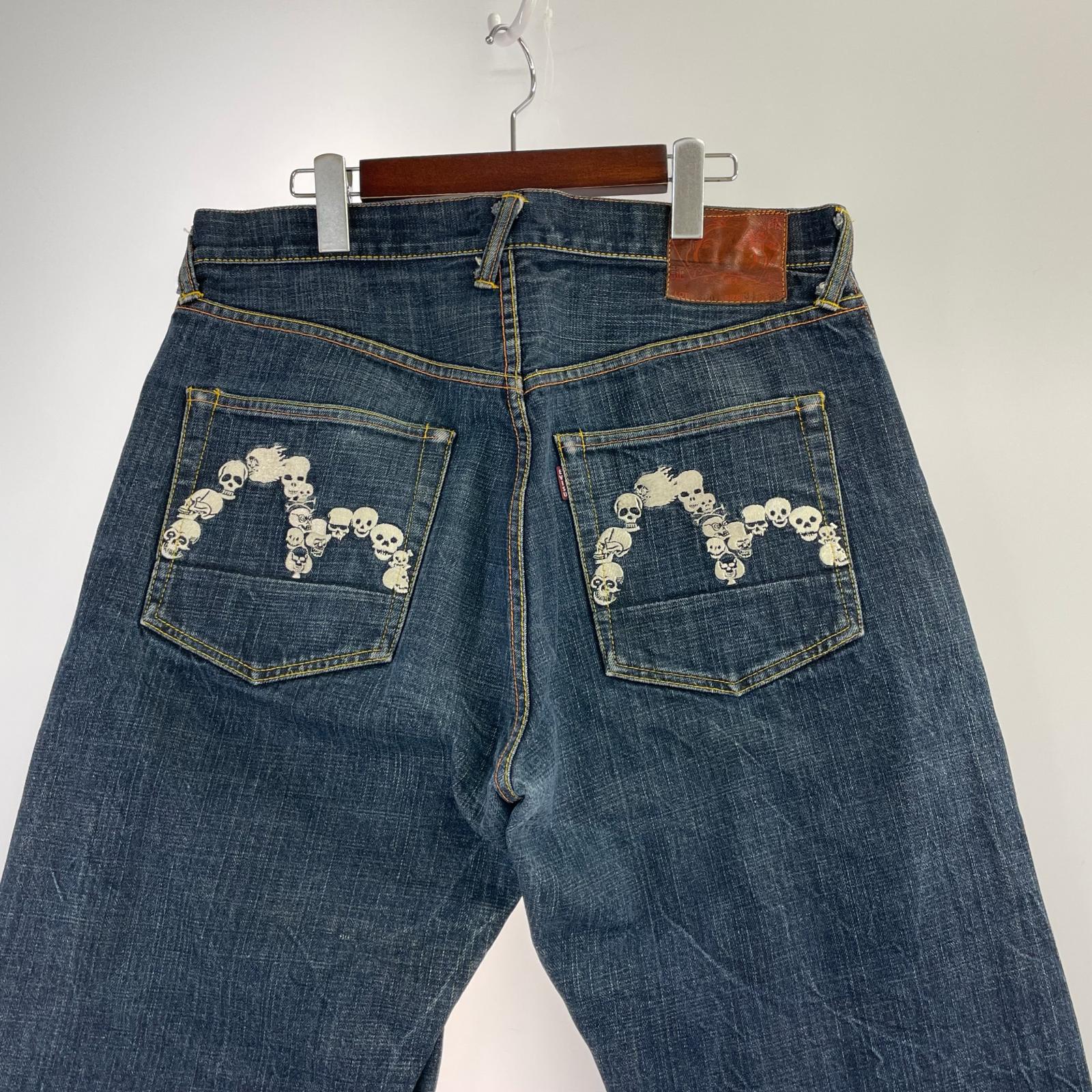 デニムパンツ 2001 刺繍 ドクロ カモメ デニム W34 34 ネイビー