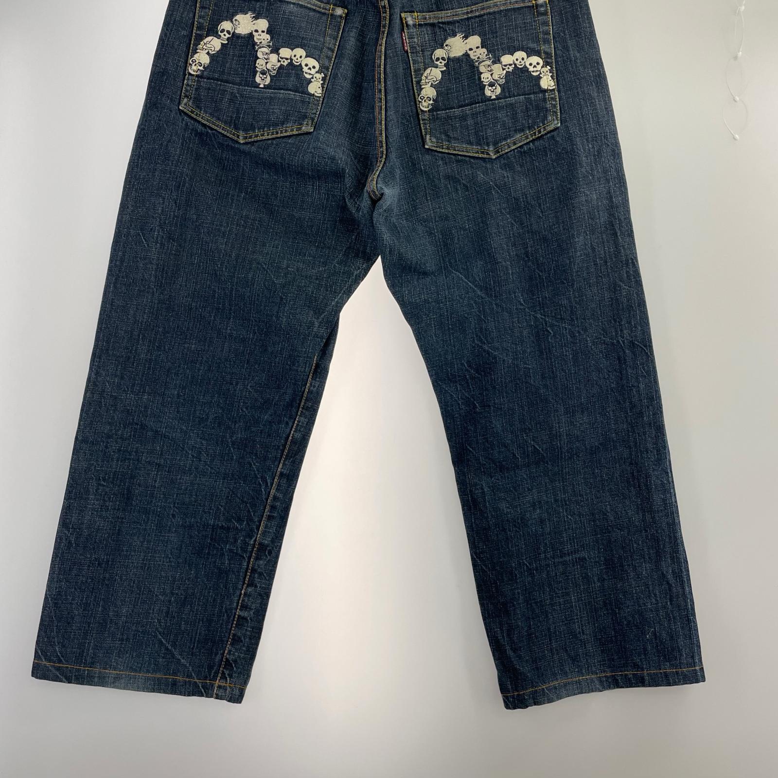 デニムパンツ 2001 刺繍 ドクロ カモメ デニム W34 34 ネイビー