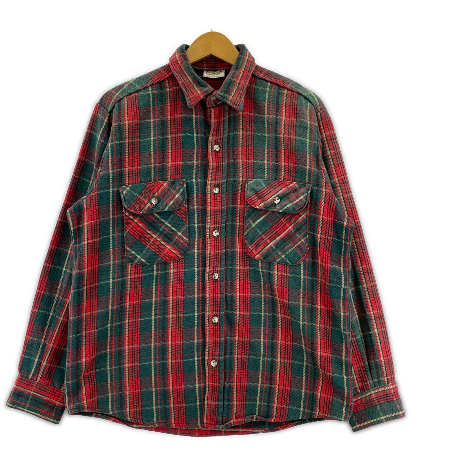 長袖シャツ FIVE BROTHER 90s ネルシャツ 緑×赤 (M) M レッド