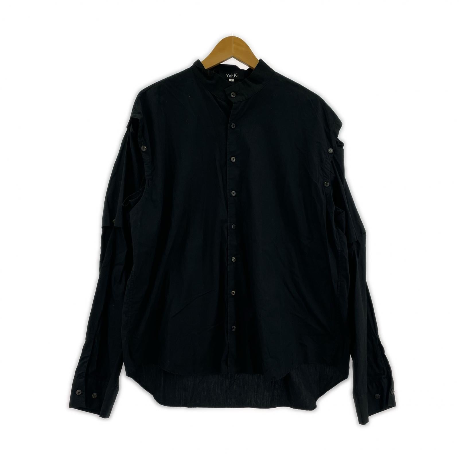 長袖シャツ YohKi/変形stand collar shirt ブラック