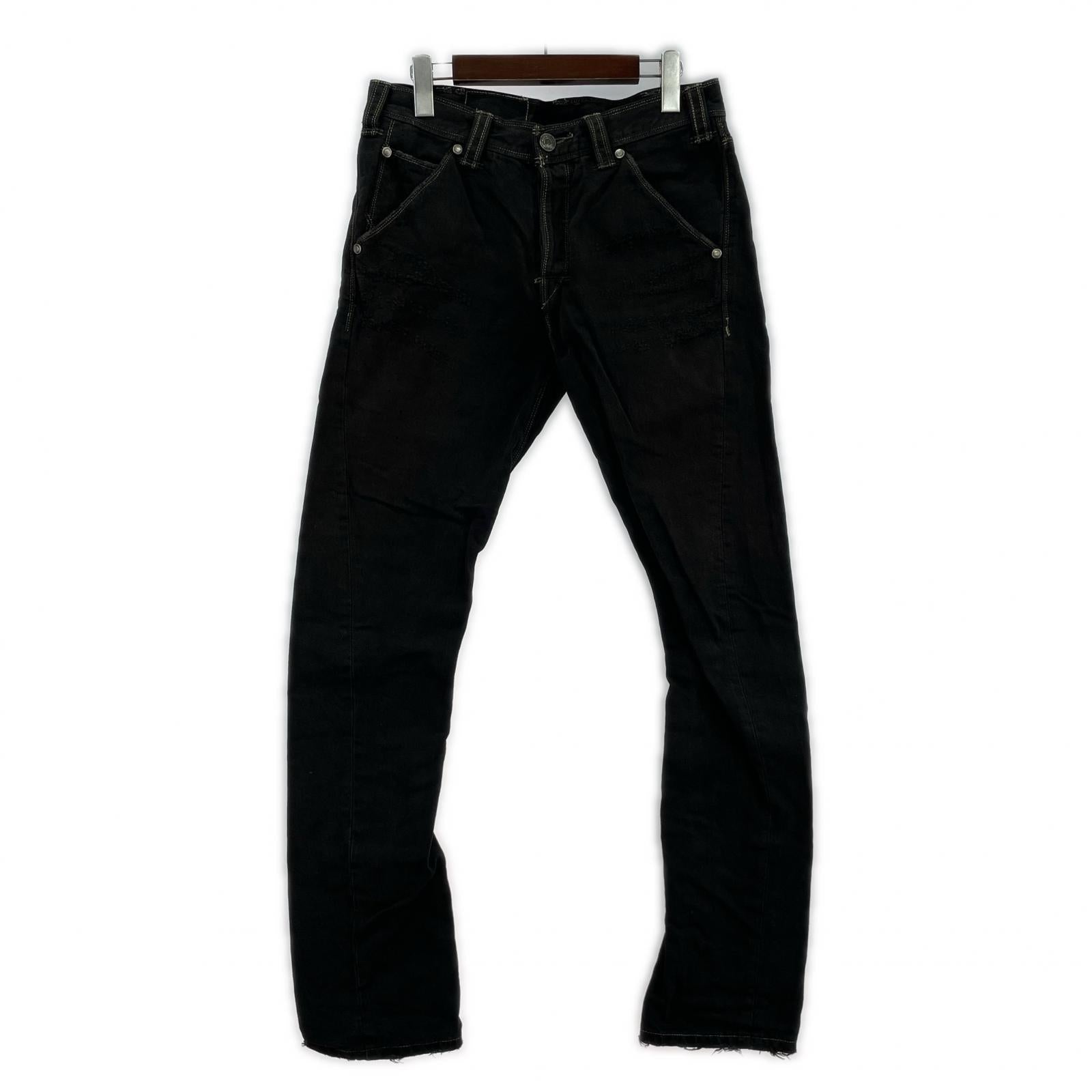 デニムパンツ 00s ENGINEERED JEANS 裾ジップ＆ダメージ加工 立体裁断 28 ブラック