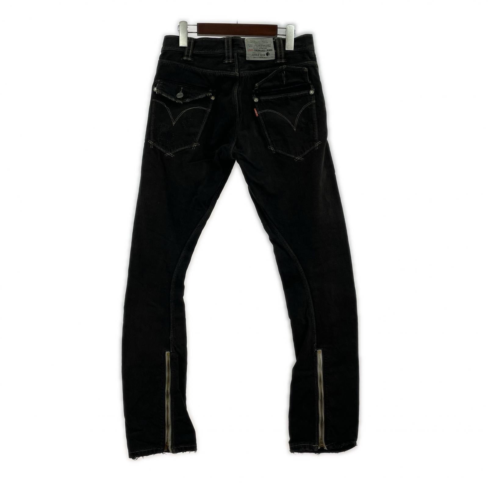 デニムパンツ 00s ENGINEERED JEANS 裾ジップ＆ダメージ加工 立体裁断 28 ブラック