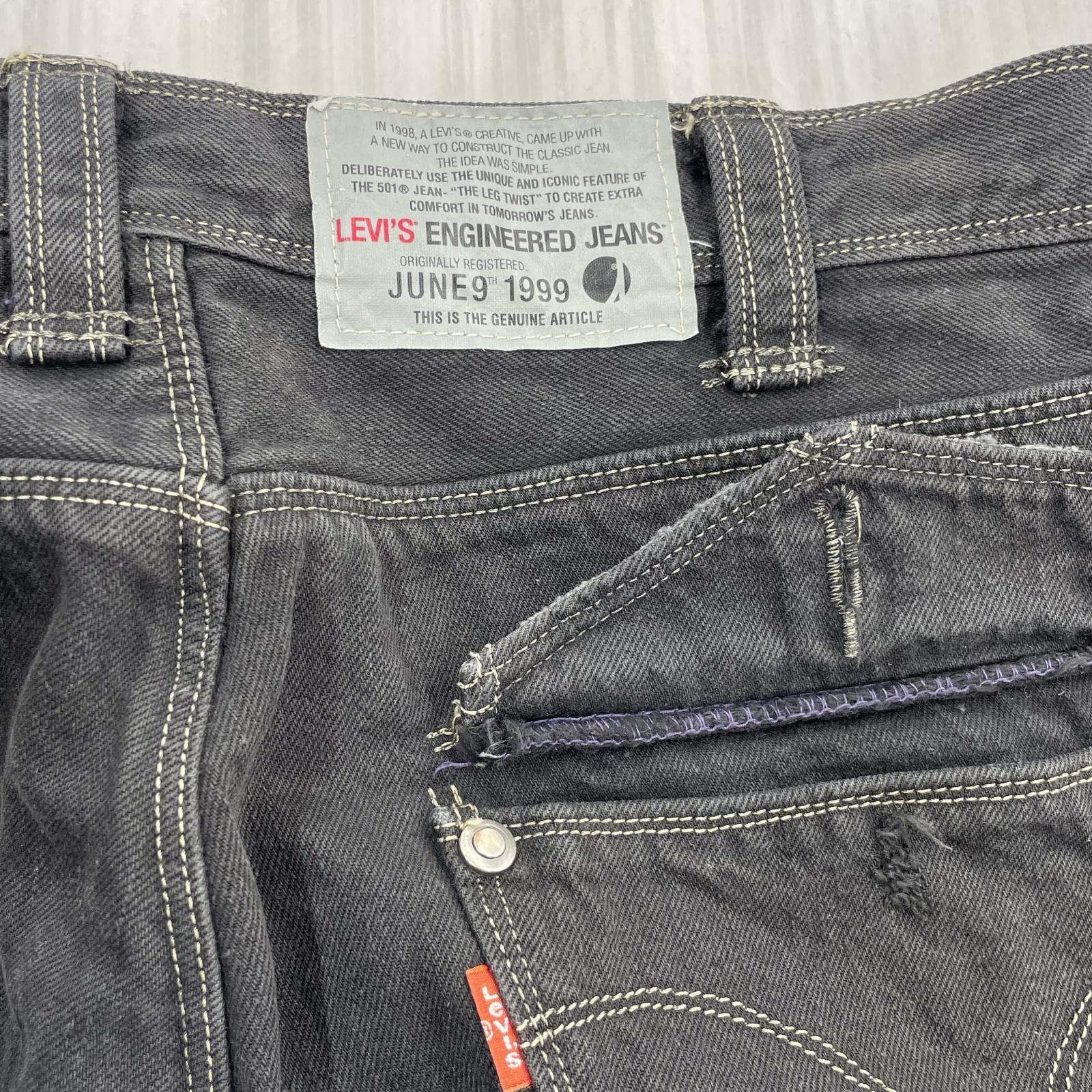 デニムパンツ 00s ENGINEERED JEANS 裾ジップ＆ダメージ加工 立体裁断 28 ブラック