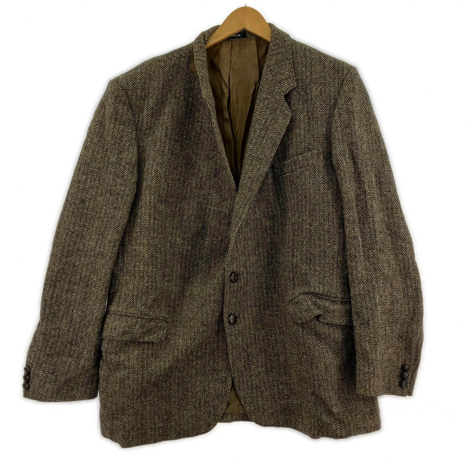 テーラードジャケット 90s イギリス製 HARRIS TWEED ヘリンボーン M ブラウン