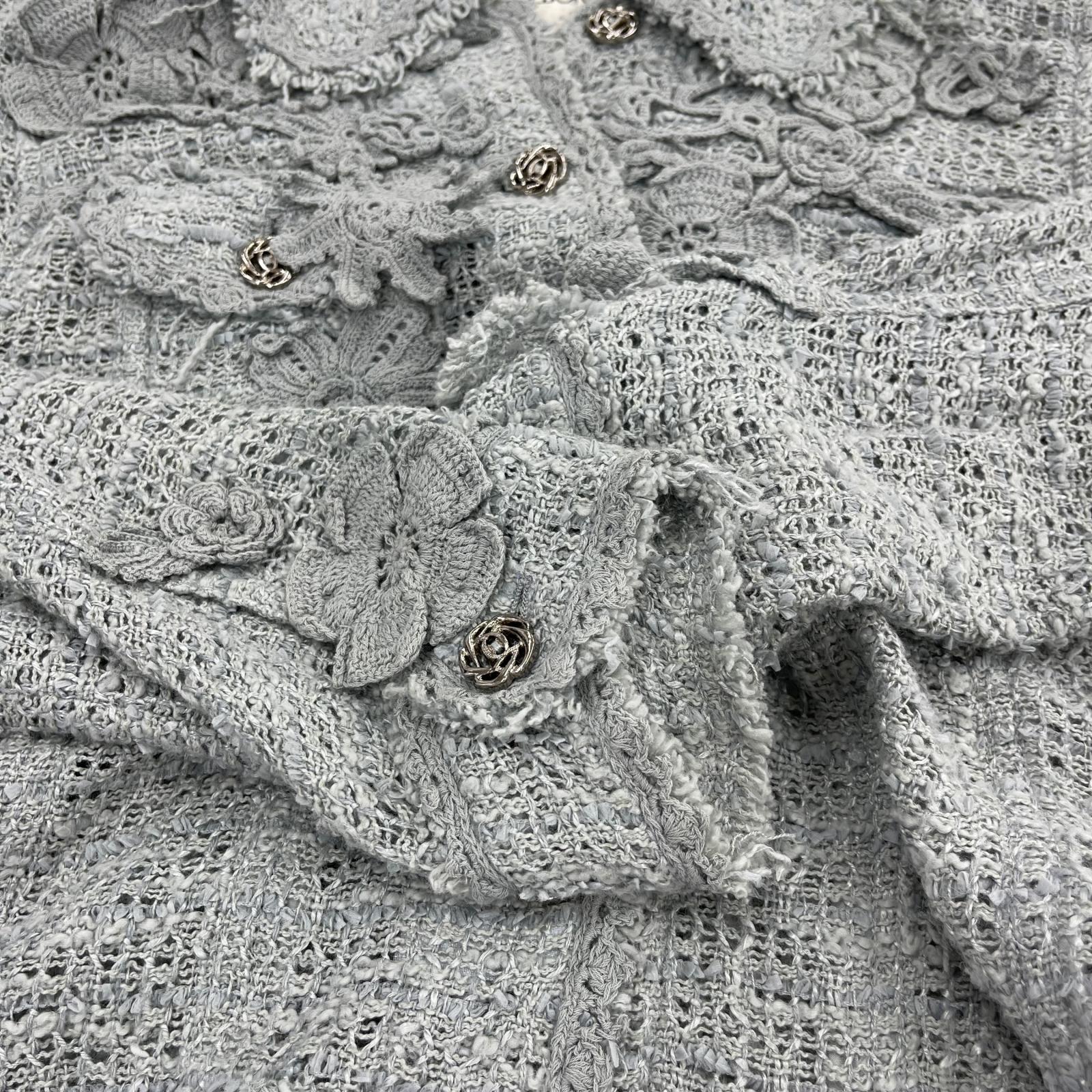 ジャケット 透かしツイード 花刺繍ジャケット