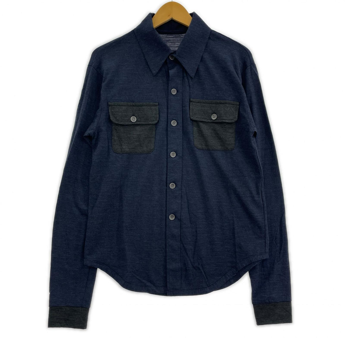 長袖シャツ Super120’ｓ TOP Wool Jersey Flap Shirt (0) 0 ネイビー