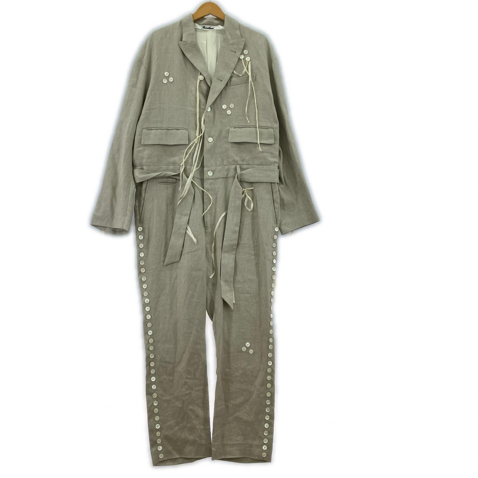 オーバーオール BUTTON LINEN JUMP SUITS IVORY (S) S ベージュ