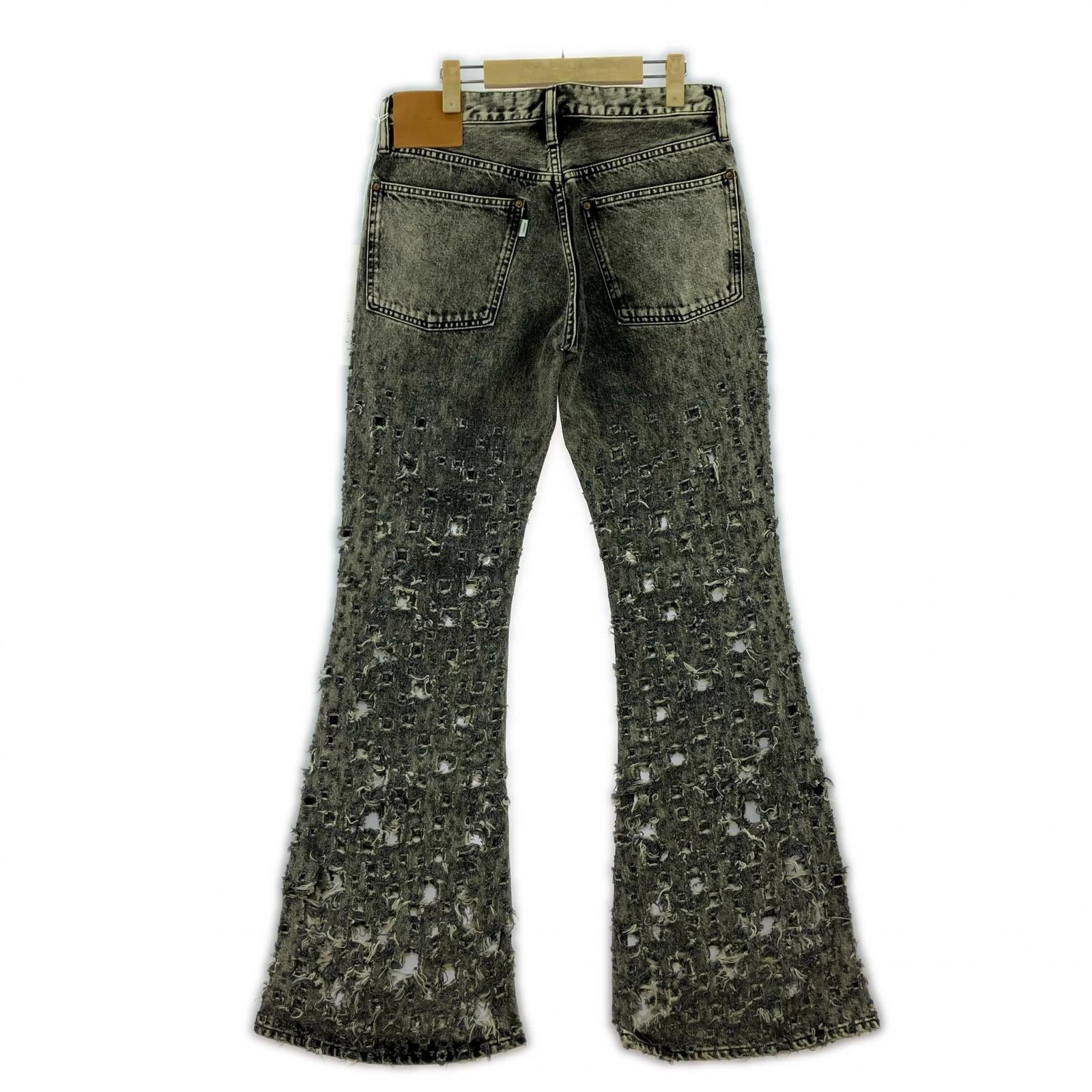 パンツ 24SS CRASHED BLACK MODERN DENIM FLARED TROUSERS (32) 32 ブラック